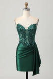 Sparkly Dark Green Espartilho sem alças Sequins Bodycon Homecoming Dress com Streamer