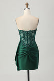Sparkly Dark Green Espartilho sem alças Sequins Bodycon Homecoming Dress com Streamer