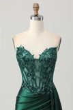 Sparkly Dark Green Espartilho sem alças Sequins Bodycon Homecoming Dress com Streamer