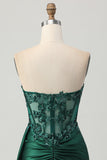 Sparkly Dark Green Espartilho sem alças Sequins Bodycon Homecoming Dress com Streamer