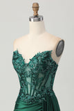 Sparkly Dark Green Espartilho sem alças Sequins Bodycon Homecoming Dress com Streamer