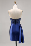 Navy cetim espartilho espartilho Homecoming Dress com Sash