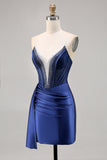 Navy cetim espartilho espartilho Homecoming Dress com Sash