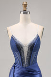 Navy cetim espartilho espartilho Homecoming Dress com Sash