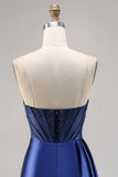 Navy cetim espartilho espartilho Homecoming Dress com Sash