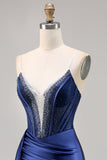 Navy cetim espartilho espartilho Homecoming Dress com Sash