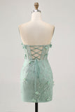 Sage Sweetheart Corset Appliqued Vestido Curto Homecoming