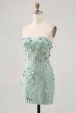 Sage Sweetheart Corset Appliqued Vestido Curto Homecoming