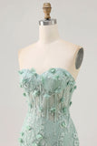 Sage Sweetheart Corset Appliqued Vestido Curto Homecoming