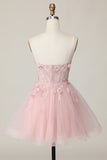 Espartilho cor-de-rosa A Line Short Appliqued Homecoming Dress with Beading
