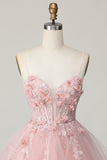 Espartilho cor-de-rosa A Line Short Appliqued Homecoming Dress with Beading