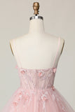 Espartilho cor-de-rosa A Line Short Appliqued Homecoming Dress with Beading