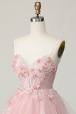 Espartilho cor-de-rosa A Line Short Appliqued Homecoming Dress with Beading