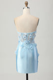 Céu Azul Cetim Espartilho Brilhante Mini Vestido Cocktail