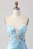 Céu Azul Cetim Espartilho Brilhante Mini Vestido Cocktail