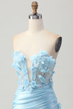 Céu Azul Cetim Espartilho Brilhante Mini Vestido Cocktail