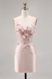 Corset de cetim rosa Bodycon Homecoming Dress com apliques