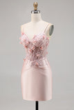 Corset de cetim rosa Bodycon Homecoming Dress com apliques