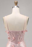 Corset de cetim rosa Bodycon Homecoming Dress com apliques