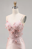 Corset de cetim rosa Bodycon Homecoming Dress com apliques
