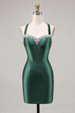 Corset cetim bodycon verde escuro homecoming vestido