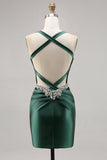 Corset cetim bodycon verde escuro homecoming vestido