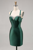 Corset cetim bodycon verde escuro homecoming vestido