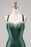 Corset cetim bodycon verde escuro homecoming vestido