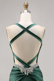 Corset cetim bodycon verde escuro homecoming vestido