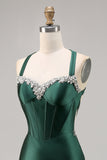 Corset cetim bodycon verde escuro homecoming vestido
