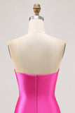 Fuchsia Strapless friso bodycon Homecoming vestido com fenda