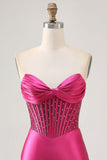 Sparkly Fuchsia Corset Tight Satin Short Homecoming Vestido