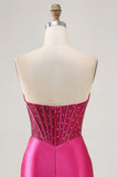 Sparkly Fuchsia Corset Tight Satin Short Homecoming Vestido