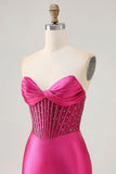 Sparkly Fuchsia Corset Tight Satin Short Homecoming Vestido