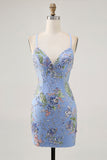 Bodycon Vestido Curto Pavão Floral Homecoming com Sequins