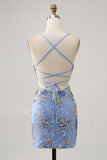 Bodycon Vestido Curto Pavão Floral Homecoming com Sequins