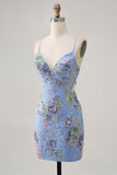 Bodycon Vestido Curto Pavão Floral Homecoming com Sequins