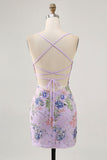Bodycon Vestido Curto Pavão Floral Homecoming com Sequins