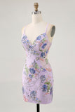 Bodycon Vestido Curto Pavão Floral Homecoming com Sequins