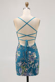 Bodycon Vestido Curto Pavão Floral Homecoming com Sequins