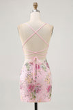 Bodycon Vestido Curto Pavão Floral Homecoming com Sequins