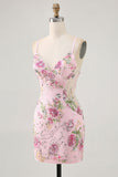 Bodycon Vestido Curto Pavão Floral Homecoming com Sequins