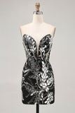 Sparkly Preto Bodycon Sequins Vestido Curto Homecoming com Missangas