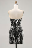 Sparkly Preto Bodycon Sequins Vestido Curto Homecoming com Missangas