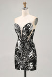 Sparkly Preto Bodycon Sequins Vestido Curto Homecoming com Missangas