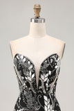 Sparkly Preto Bodycon Sequins Vestido Curto Homecoming com Missangas