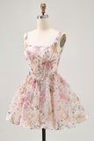 Sparkly Floral A-line Square Neck Sequins Vestido Curto Homecoming com renda para trás