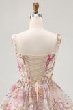 Sparkly Floral A-line Square Neck Sequins Vestido Curto Homecoming com renda para trás