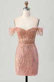 Dusty Rose Bodycon Off The Shoulder Corset Vestido Curto Homecoming com Missangas
