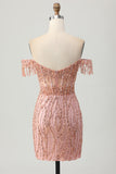 Dusty Rose Bodycon Off The Shoulder Corset Vestido Curto Homecoming com Missangas